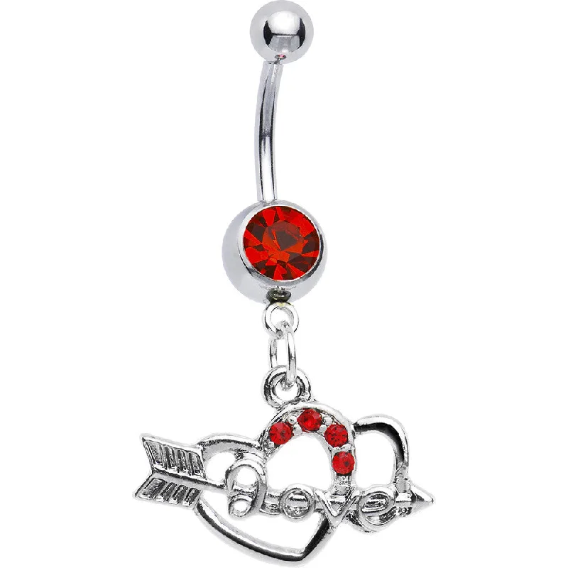 Beautiful Belly Rings for Fashion-Forward Style -Ruby Red Gem Love Arrow Heart Belly Ring Beautiful Belly Rings for Fashion-Forward Style -Ruby Red Gem Love Arrow Heart Belly Ring