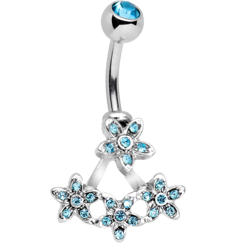 Comfortable Belly Rings with Bold Detailing -Blue Gem Field of Flowers Dangle Belly Ring Comfortable Belly Rings with Bold Detailing -Blue Gem Field of Flowers Dangle Belly Ring