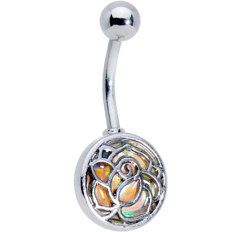 Stunning Belly Rings with Timeless Shine -Iridescent Ornate Rose Flower Belly Ring