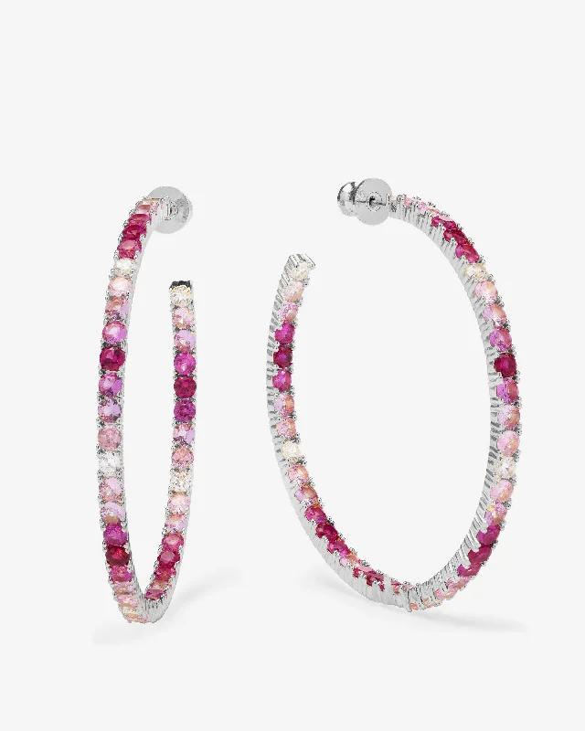 Women's Earrings – Elegant Designs for Every Personality--Heiress Ombré Hoops 2" - Silver|Pink Sapphire Ombré