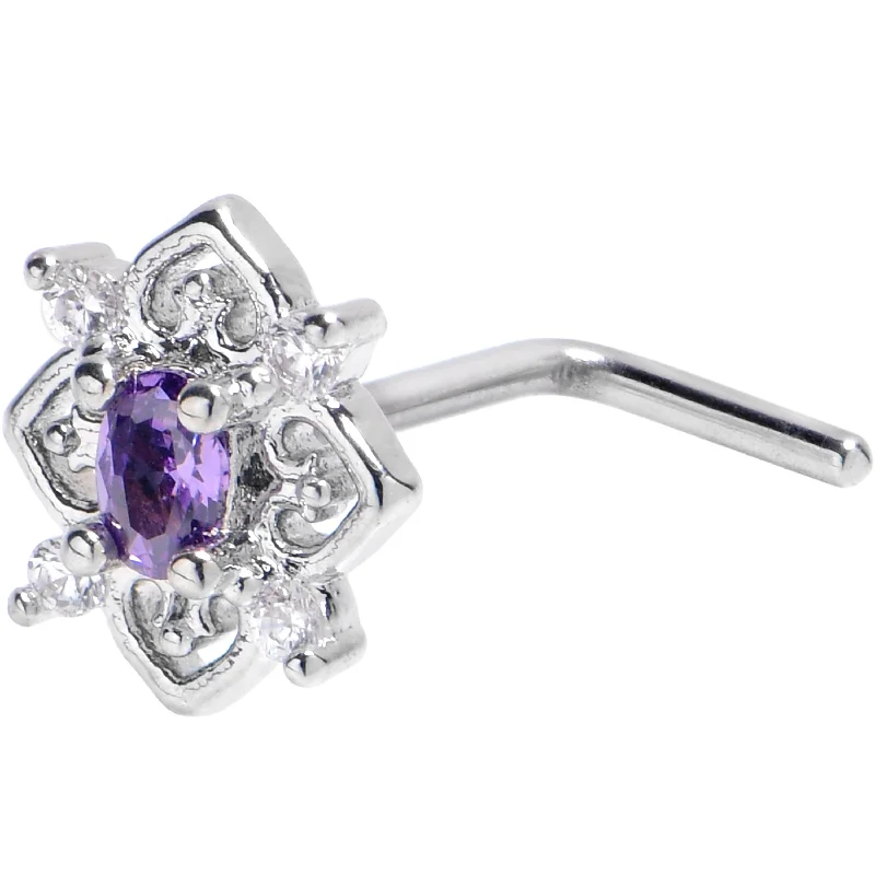 Nose Rings with Opals -20 Gauge 7mm Purple Gem Lace Look Hearts L Shape Nose Ring