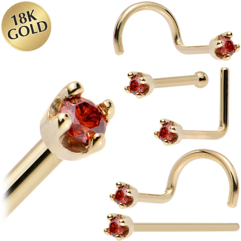 Small Nose Rings -Solid 18KT Yellow Gold 1.5mm Genuine Red Diamond Nose Ring