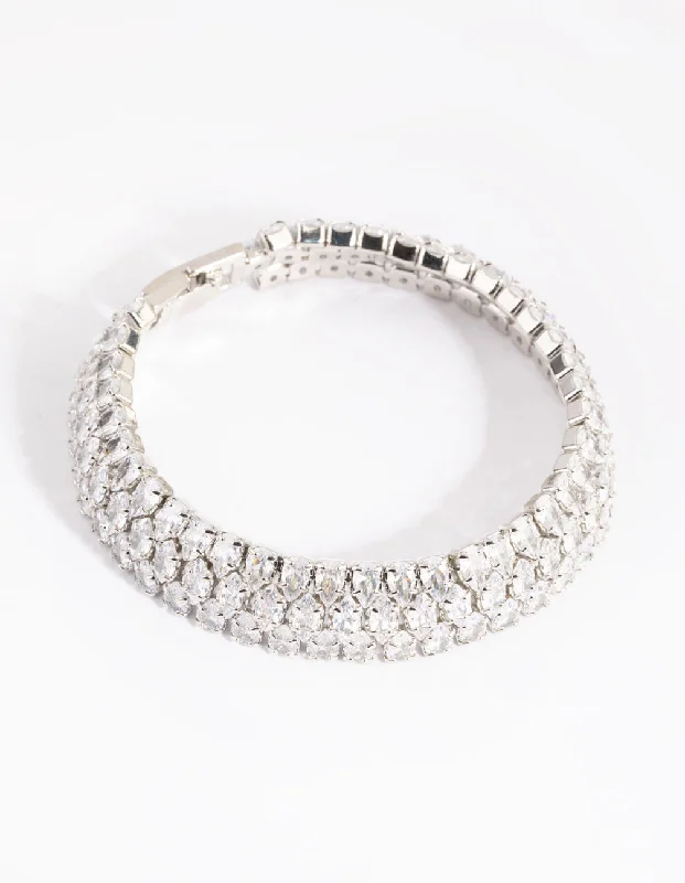 Simple But Stylish Bangles for Women-Rhodium Cubic Zirconia Tennis Bracelet