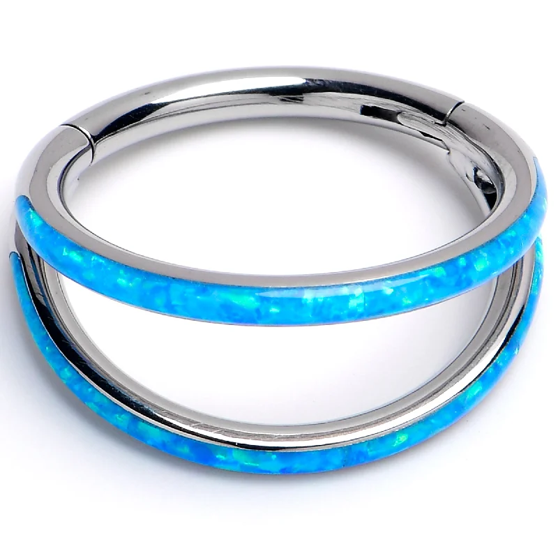 Women's Earrings – Elegant Designs for Every Personality--16 Gauge 3/8 Blue Synthetic Opal ASTM F-136 Implant Grade Titanium Double Hinged Segment Ring Women's Earrings – Elegant Designs for Every Personality--16 Gauge 3/8 Blue Synthetic Opal ASTM F-136 Implant Grade Titanium Double Hinged Segment Ring
