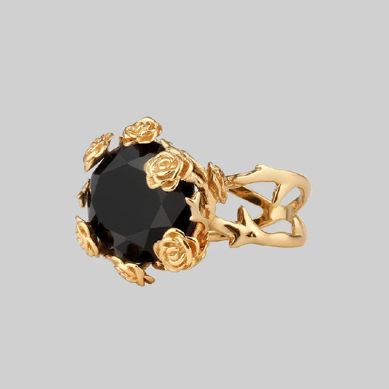 Chic Women's Rings for Fashion-Forward Looks-UTOPIA. Gold & Onyx Roses Ring
