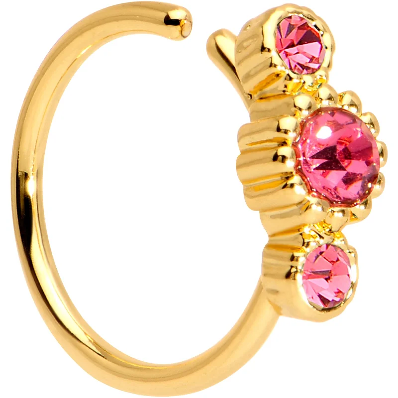 Timeless Nose Rings for Every Woman -20 Gauge Pink CZ Gold Tone Fashion Fusion Seamless Circular Ring Timeless Nose Rings for Every Woman -20 Gauge Pink CZ Gold Tone Fashion Fusion Seamless Circular Ring