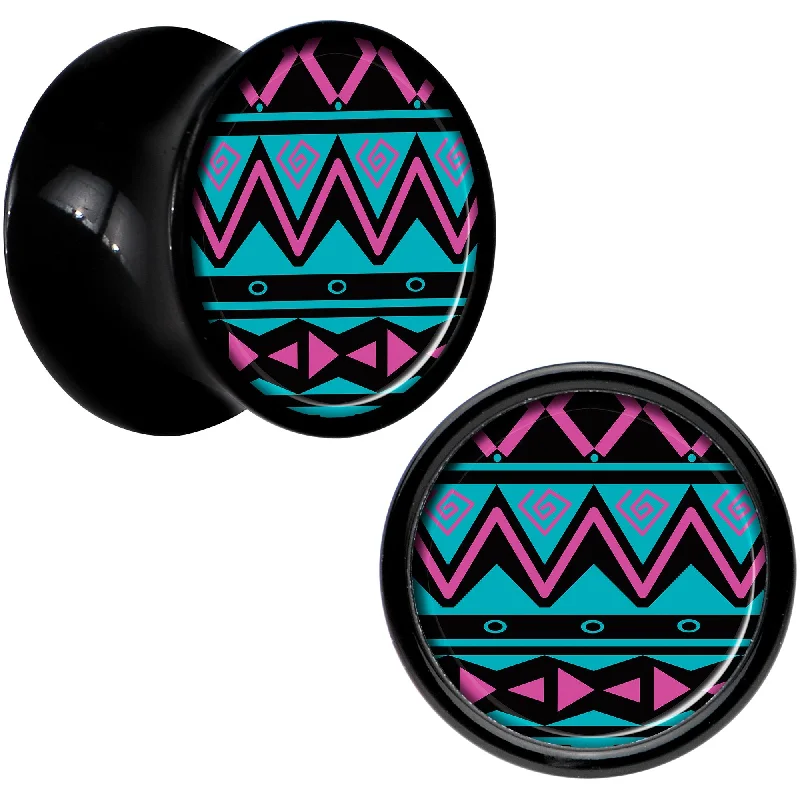 Women's Earrings – Elegant Designs for Every Personality--Black Acrylic Pink Teal Tribal Print Saddle Plug Set 00 Gauge Women's Earrings – Elegant Designs for Every Personality--Black Acrylic Pink Teal Tribal Print Saddle Plug Set 00 Gauge