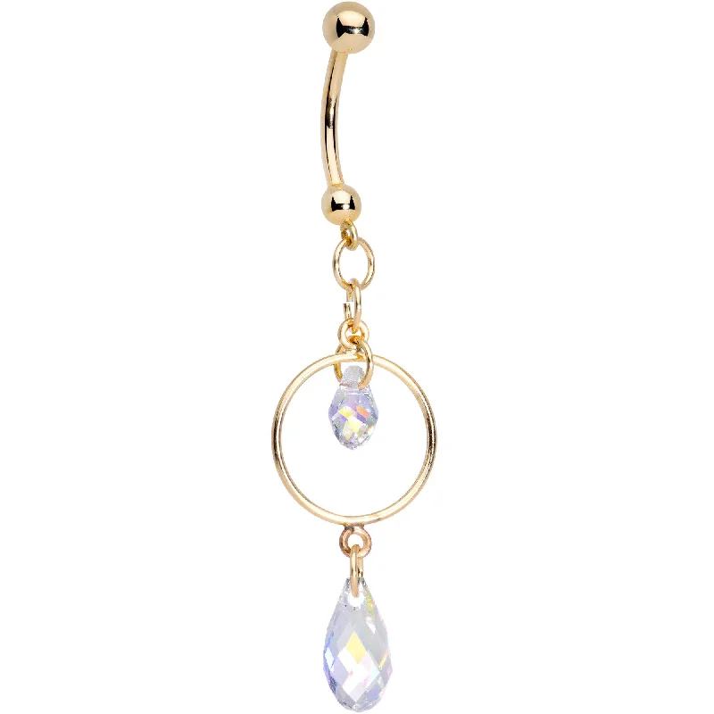 Trendy Belly Rings for Everyday Fashion -14KT Gold Reversible Dangle Belly Ring Created with Crystals Trendy Belly Rings for Everyday Fashion -14KT Gold Reversible Dangle Belly Ring Created with Crystals