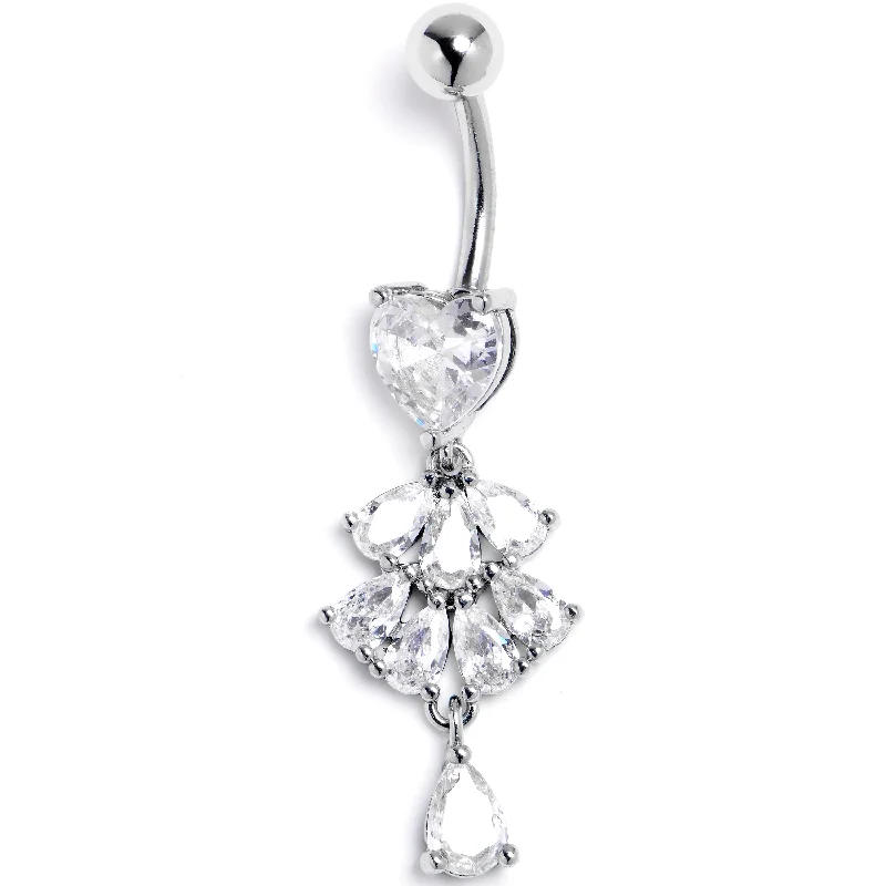 Belly Rings with Unique Features for Modern Style -Clear Gem Heart Style Cascade Dangle Belly Ring Belly Rings with Unique Features for Modern Style -Clear Gem Heart Style Cascade Dangle Belly Ring
