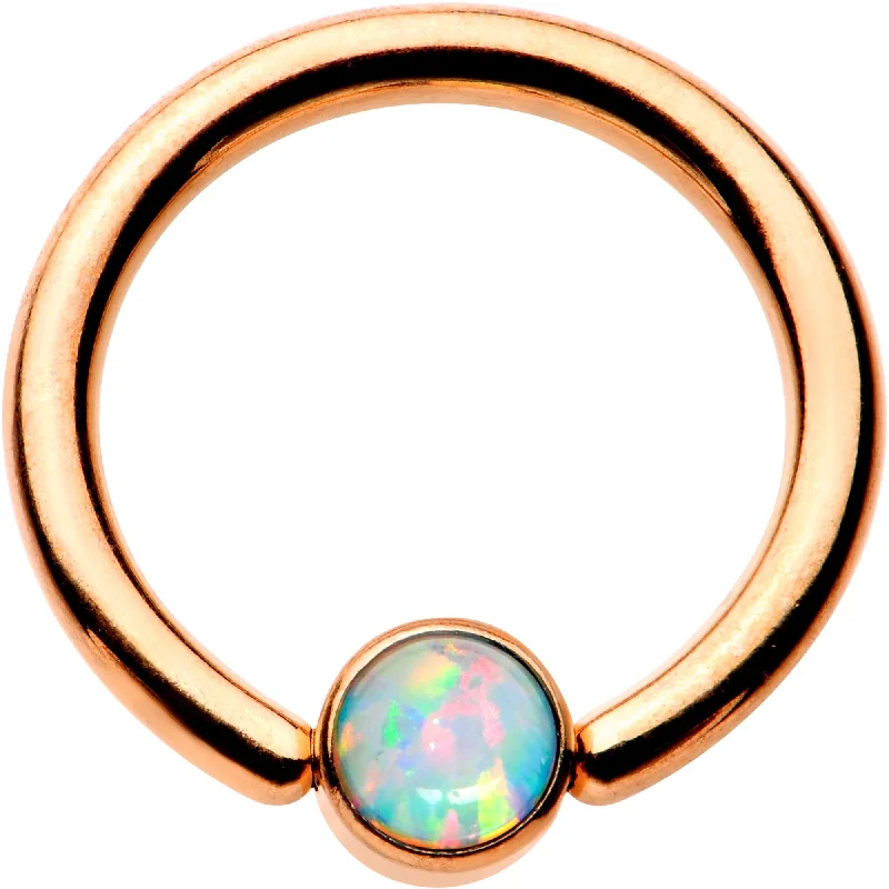 Elegant Gold Lip Rings for Chic Look14 Gauge 3/8 White Faux Opal Rose Gold IP BCR Captive Ring Elegant Gold Lip Rings for Chic Look14 Gauge 3/8 White Faux Opal Rose Gold IP BCR Captive Ring