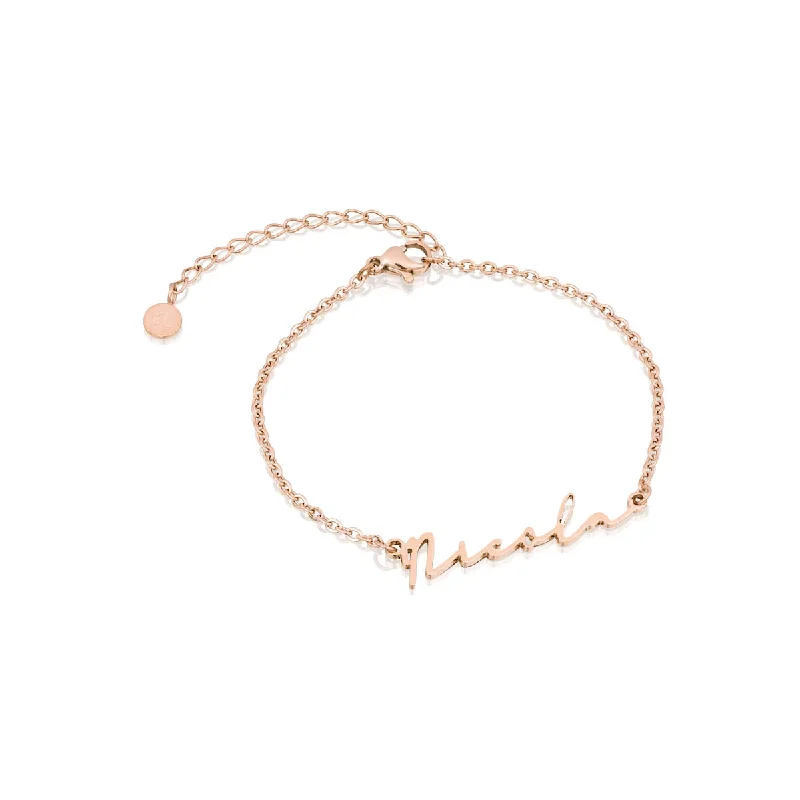 Chic Gemstone Bangles for Women-Signature Name Bracelet (Rose Gold)