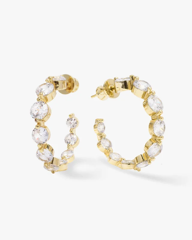 Women's Earrings – Elegant Designs for Every Personality--She's an Icon Hoops .75" - Gold|White Diamondettes Women's Earrings – Elegant Designs for Every Personality--She's an Icon Hoops .75" - Gold|White Diamondettes