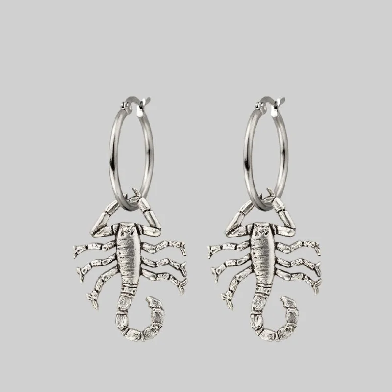 Women's Earrings – Elegant Designs for Every Personality--NOXIOUS. Scorpion Hoop Earrings - Silver