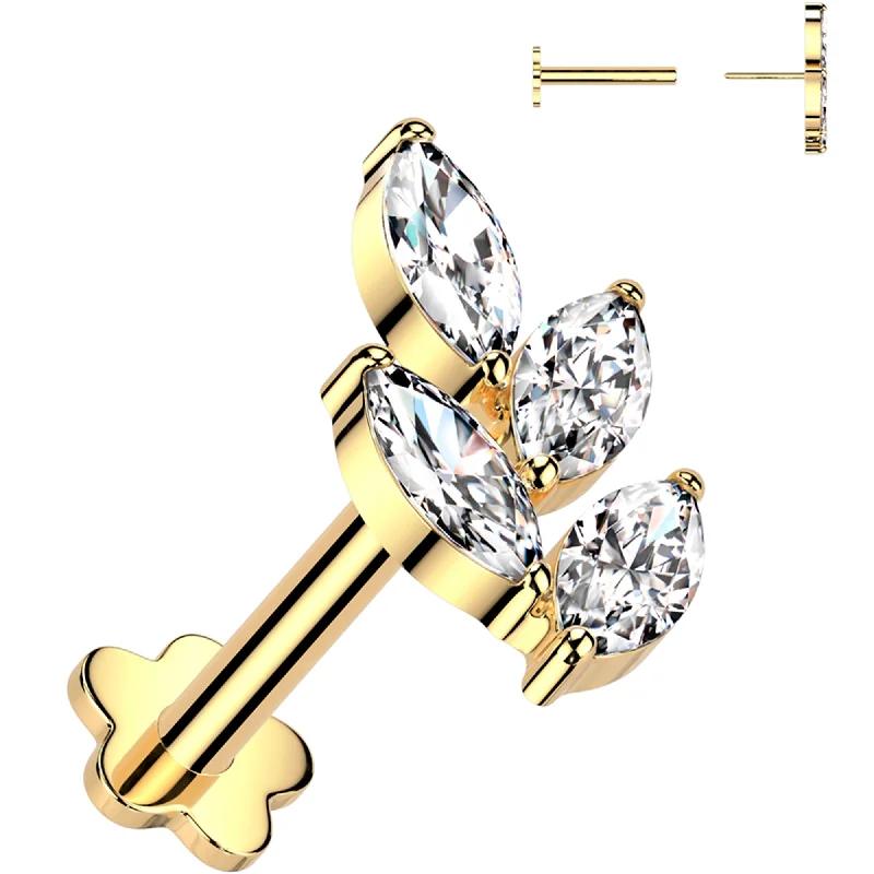 Women's Earrings – Elegant Designs for Every Personality--18 Gauge 5/16 Clear CZ Gem Vine Gold PVD Medical Grade Titanium Reversible Flat Back Earring
