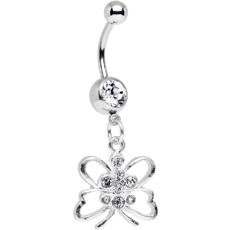 Beautiful Belly Rings for Every Occasion -Clear Gem Diving Downward Butterfly Dangle Belly Ring