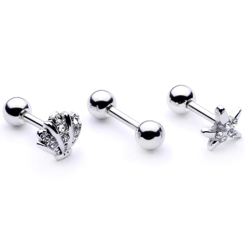 Women's Earrings – Elegant Designs for Every Personality--16 Gauge 1/4 Clear Gem Starfish Nautical Cartilage Tragus Set of 3