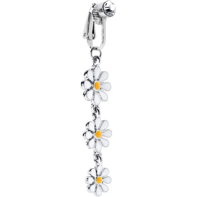 Stylish Belly Rings with Elegant Features -String of Daisy Flowers Dangle Clip on Fake Belly Ring Stylish Belly Rings with Elegant Features -String of Daisy Flowers Dangle Clip on Fake Belly Ring