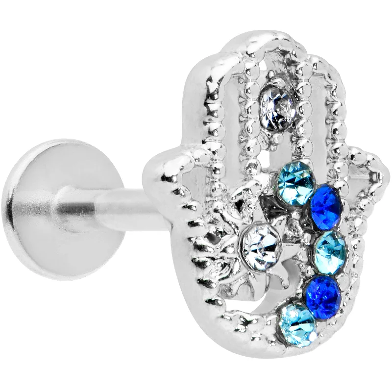 Classic Gold Lip Rings with Sleek Design16 Gauge 5/16 Clear Blue Gem Texture Hamsa Labret Monroe Tragus