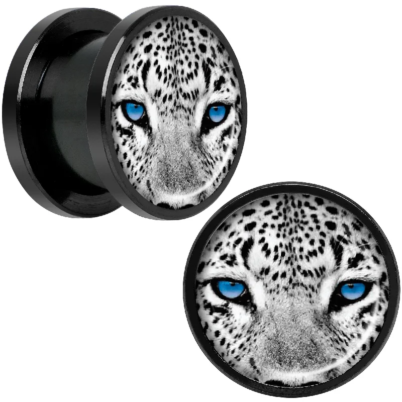 Women's Earrings – Elegant Designs for Every Personality--Black White Leopard Eyes Black Anodized Screw Fit Plug Set 1/2 Women's Earrings – Elegant Designs for Every Personality--Black White Leopard Eyes Black Anodized Screw Fit Plug Set 1/2