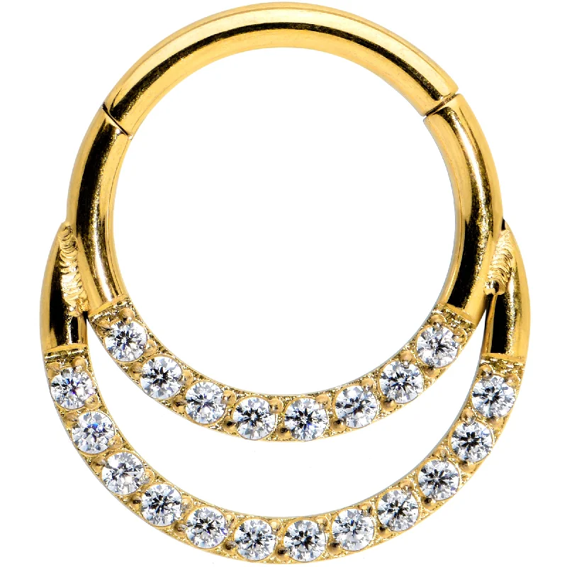 Women's Earrings – Elegant Designs for Every Personality--16 Gauge 5/16 Clear CZ Gem Gold Tone Double Row Hinged Segment Ring