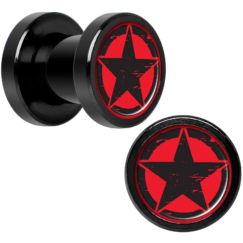 Women's Earrings – Elegant Designs for Every Personality--Black Red Distressed Star Black Anodized Screw Fit Plug Set 2 Gauge Women's Earrings – Elegant Designs for Every Personality--Black Red Distressed Star Black Anodized Screw Fit Plug Set 2 Gauge
