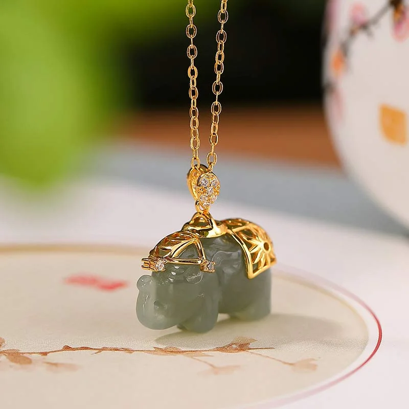 Shop Classic Women's  Necklaces & Pendants with a Modern Twist-Buddha Stones 925 Sterling Silver Jade Elephant Blessing Fortune Necklace Chain Pendant