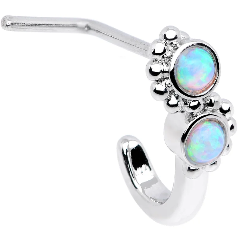 Nose Rings with Sparkling Stones -20 Gauge White Faux Opal Swirl Faux Hoop L Shaped Nose Ring Nose Rings with Sparkling Stones -20 Gauge White Faux Opal Swirl Faux Hoop L Shaped Nose Ring