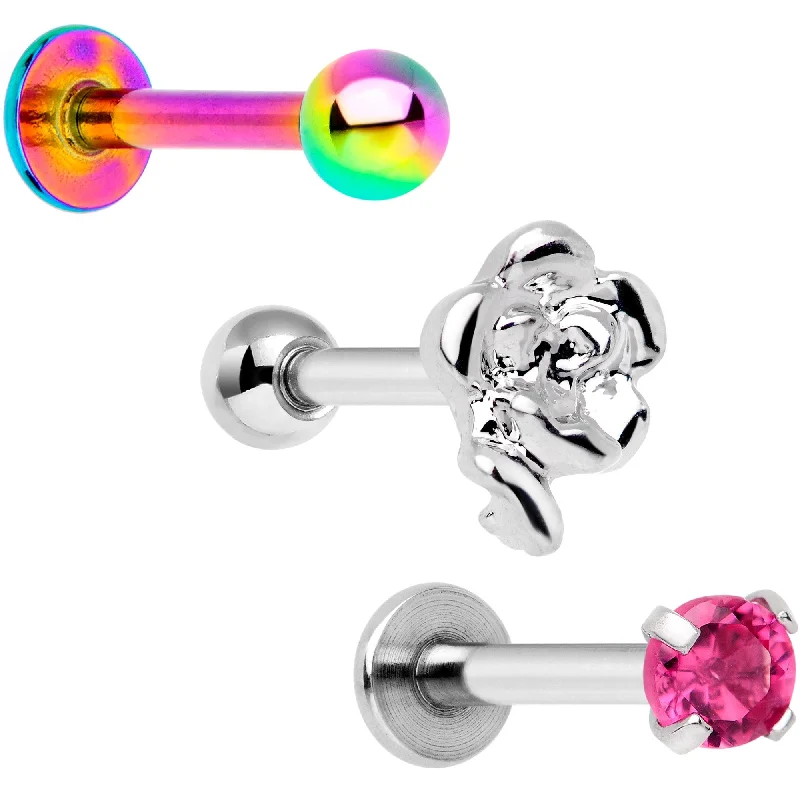 Women's Earrings – Elegant Designs for Every Personality--16 Gauge 1/4 Pink Gem Rainbow Cartilage Tragus Earring Set of 3 Women's Earrings – Elegant Designs for Every Personality--16 Gauge 1/4 Pink Gem Rainbow Cartilage Tragus Earring Set of 3