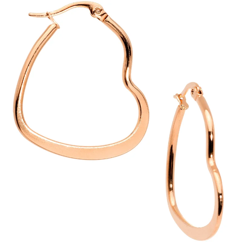 Women's Earrings – Elegant Designs for Every Personality--30mm Rose Gold Tone PVD Stainless Steel Heart Hoop Earrings
