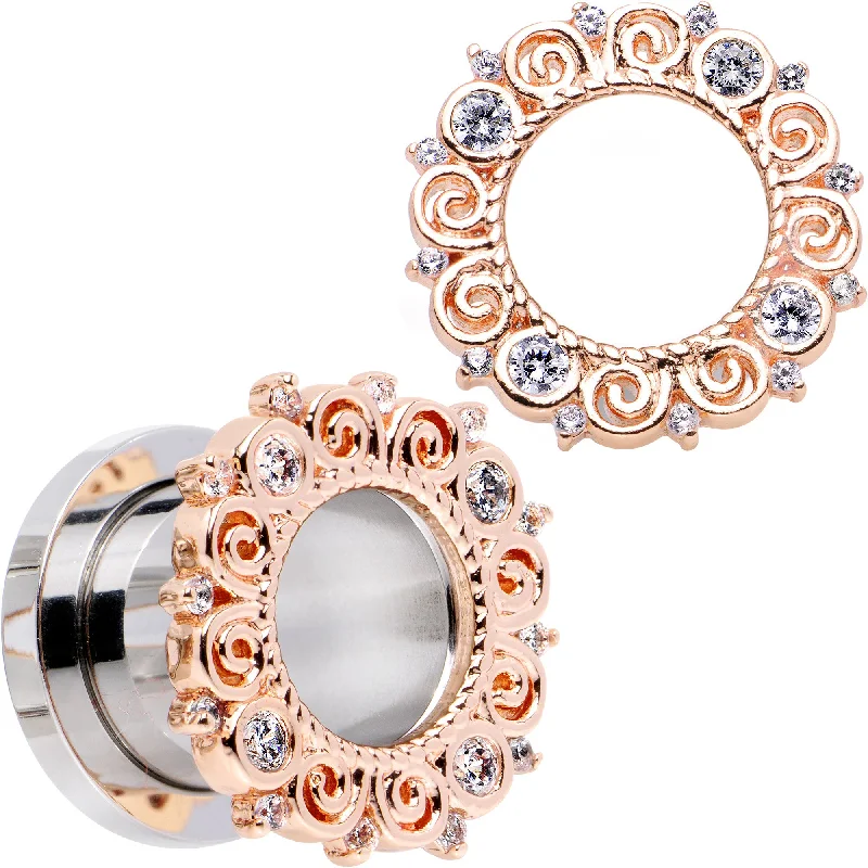 Women's Earrings – Elegant Designs for Every Personality--00 Gauge Clear Gem Flowering Frame Screw Fit Tunnel Plug Set