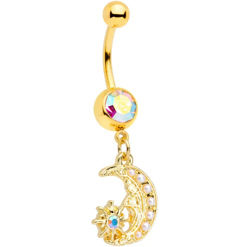 Comfortable Belly Rings for Daily Fashion -Aurora Gem Gold Tone Peaceful Night Star Moon Dangle Belly Ring Comfortable Belly Rings for Daily Fashion -Aurora Gem Gold Tone Peaceful Night Star Moon Dangle Belly Ring