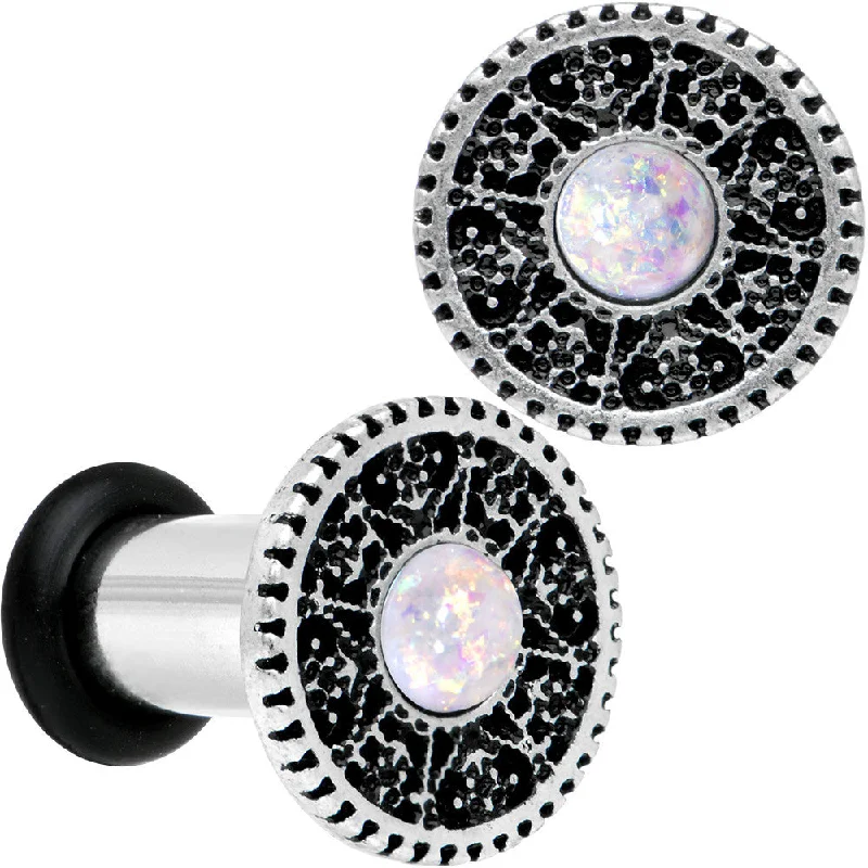 Women's Earrings – Elegant Designs for Every Personality--4 Gauge Stainless Steel Sky Wheel White Synthetic Opal Plug Set Women's Earrings – Elegant Designs for Every Personality--4 Gauge Stainless Steel Sky Wheel White Synthetic Opal Plug Set