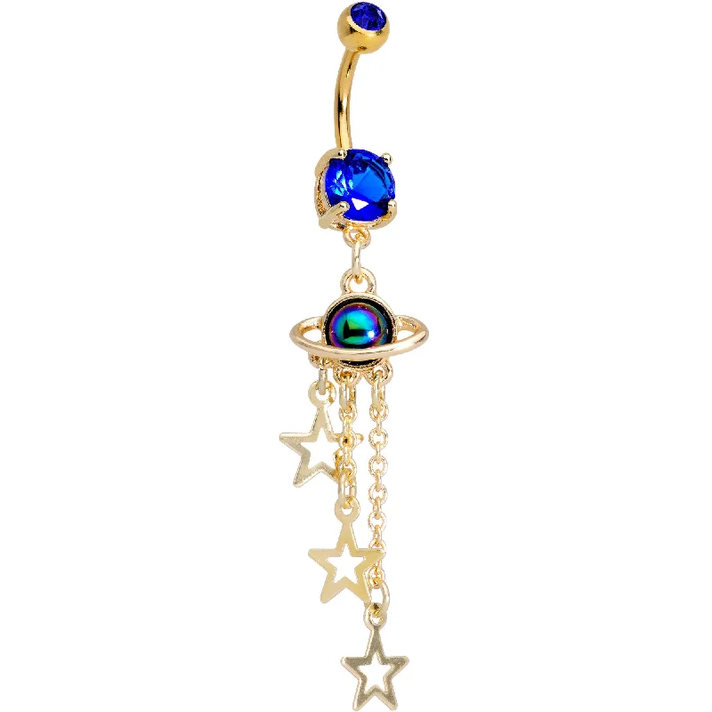 Custom Belly Rings with Personalized Designs -Blue Gem Gold PVD UFO Super Solar System Dangle Belly Ring Custom Belly Rings with Personalized Designs -Blue Gem Gold PVD UFO Super Solar System Dangle Belly Ring