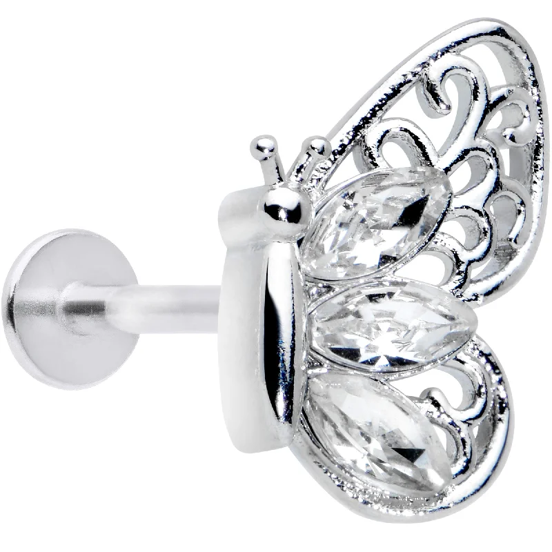 Classic Lip Rings with Simple Elegance16 Gauge 5/16 Clear Gem Lacy Butterfly Labret Monroe Tragus Classic Lip Rings with Simple Elegance16 Gauge 5/16 Clear Gem Lacy Butterfly Labret Monroe Tragus