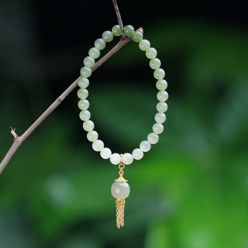Women's Stacked Bangles-Buddha Stones 925 Sterling Silver Hetian Jade Beaded Wealth Charm Bracelet
