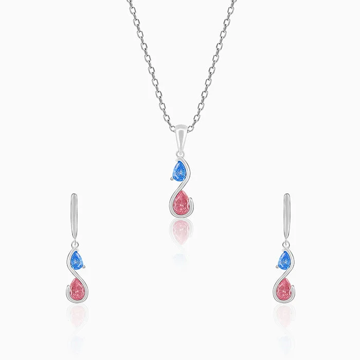 Silver Blue and Pink Stone Set of Two