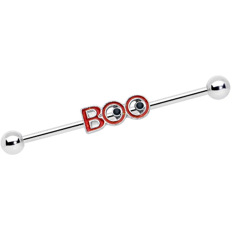 Women's Earrings – Elegant Designs for Every Personality--14 Gauge Black Gem Boo Halloween Industrial Barbell 38mm