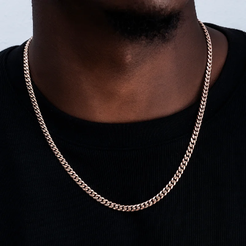 Exclusive Men's Necklaces & Pendants for the Modern Gentleman-Cuban Link Chain in Rose Gold- 5mm Exclusive Men's Necklaces & Pendants for the Modern Gentleman-Cuban Link Chain in Rose Gold- 5mm