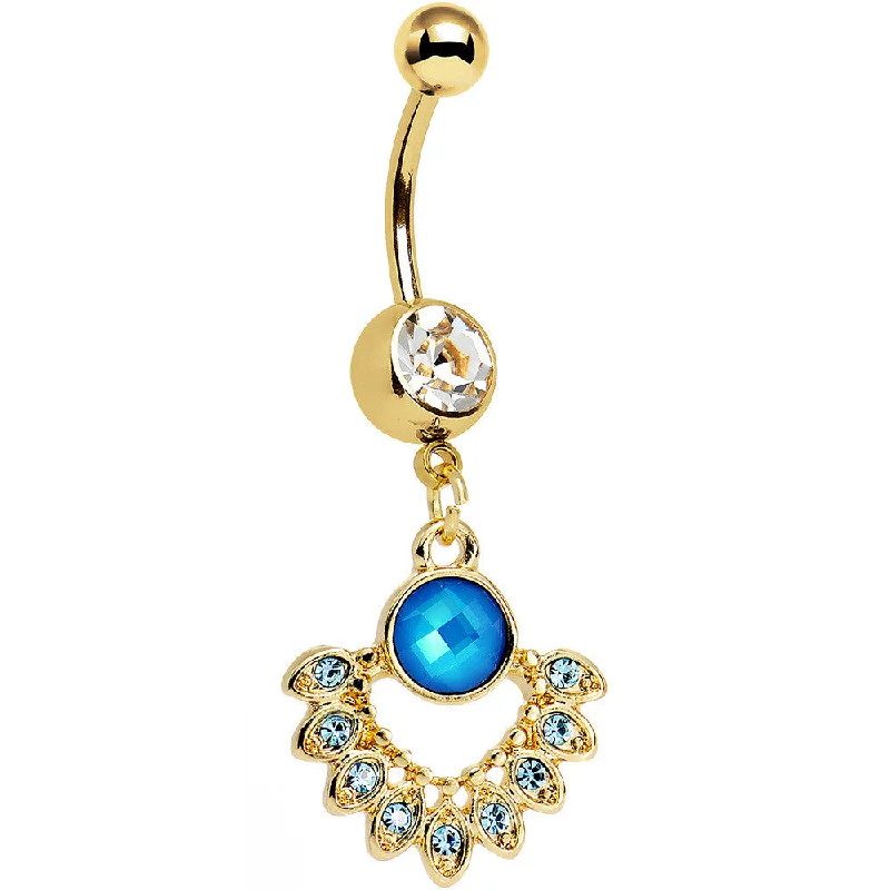 Stylish Belly Rings with Elegant Features -Clear Aqua Gem Gold PVD Debutante Dangle Belly Ring Stylish Belly Rings with Elegant Features -Clear Aqua Gem Gold PVD Debutante Dangle Belly Ring
