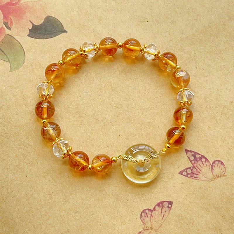 Silver Bangles with Charm Settings for Women-Buddha Stones Peace Buckle Citrine Crystal Prosperity Bracelet Silver Bangles with Charm Settings for Women-Buddha Stones Peace Buckle Citrine Crystal Prosperity Bracelet