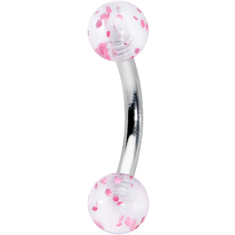Women's Earrings – Elegant Designs for Every Personality--16 Gauge 5/16 Clear Pink Glitter Ends Curved Eyebrow Ring