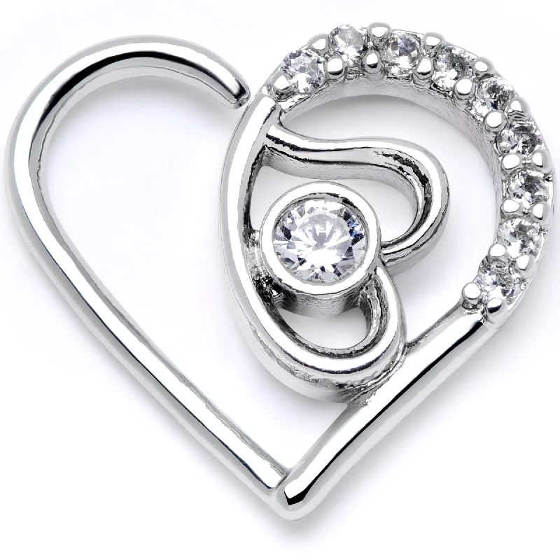 Women's Earrings – Elegant Designs for Every Personality--16 Gauge 1/4 Clear CZ Gem Double Heart Left Ear Closure Ring