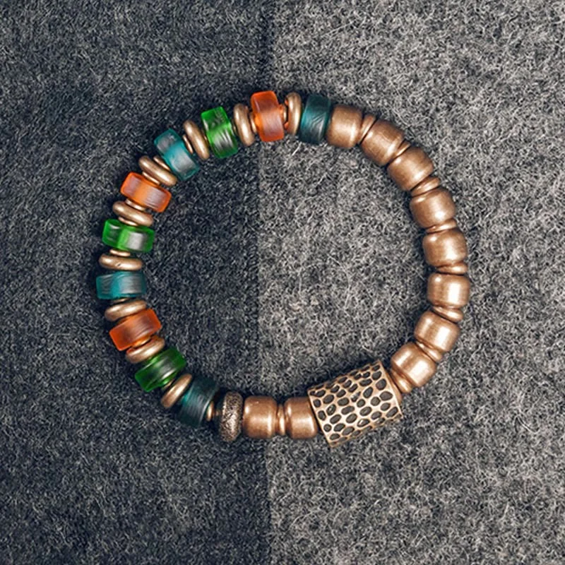 Personalized Bracelets for Men with Dates-Buddha Stones Tibetan Colorful Glass Beads Copper Wealth Bracelet Personalized Bracelets for Men with Dates-Buddha Stones Tibetan Colorful Glass Beads Copper Wealth Bracelet
