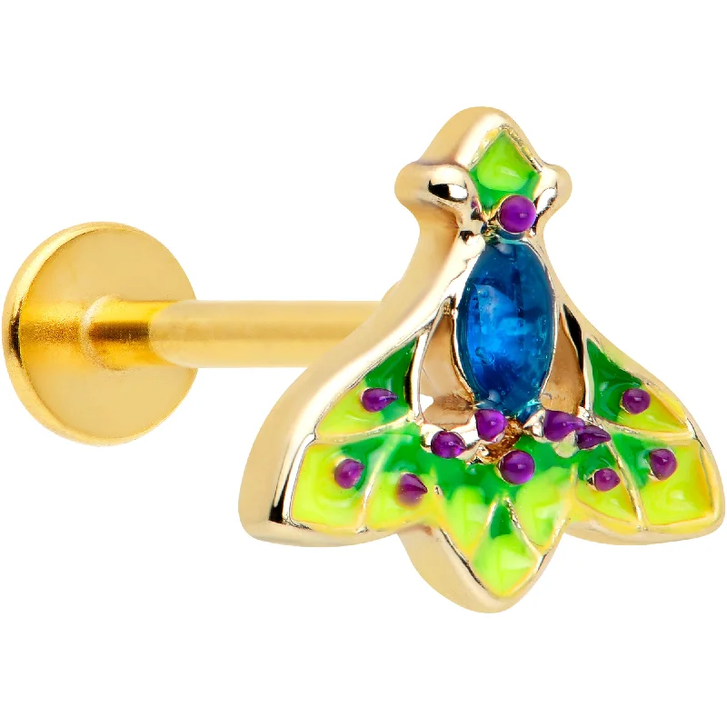 Lip Rings with Simple yet Elegant Design16 Gauge 5/16 Blue Gem Gold Tone Tropic Fan Labret Monroe Tragus