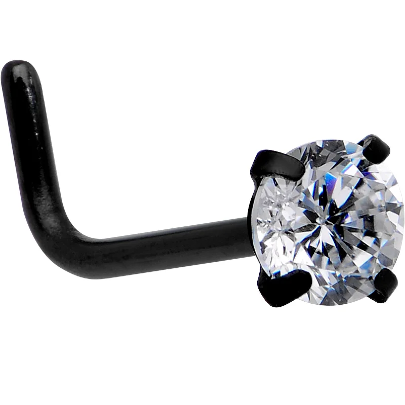 Nose Rings for Distinctive Look -20 Gauge 1/4 Clear 3mm CZ Gem Black IP L-Shape Nose Ring Nose Rings for Distinctive Look -20 Gauge 1/4 Clear 3mm CZ Gem Black IP L-Shape Nose Ring