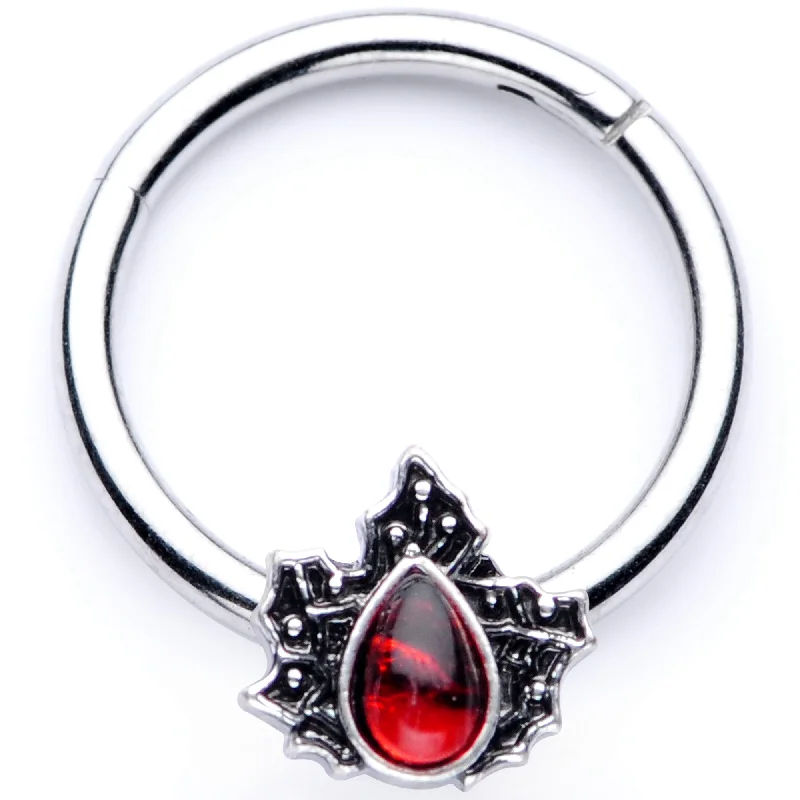 Nose Rings for Professional Style -16 Gauge 3/8 Red Gem Holly Leaf Holiday Hinged Segment Ring Nose Rings for Professional Style -16 Gauge 3/8 Red Gem Holly Leaf Holiday Hinged Segment Ring