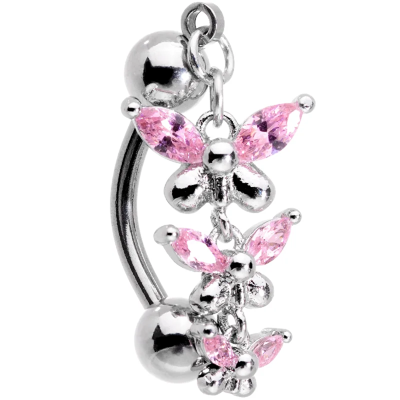 Belly Rings with Unique Designs for Special Looks -Pink Gem Band of Butterflies Top Mount Dangle Belly Ring Belly Rings with Unique Designs for Special Looks -Pink Gem Band of Butterflies Top Mount Dangle Belly Ring