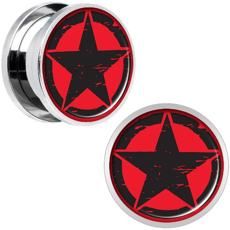 Women's Earrings – Elegant Designs for Every Personality--Black Red Distressed Star Steel Screw Fit Plug Set 5/8 Women's Earrings – Elegant Designs for Every Personality--Black Red Distressed Star Steel Screw Fit Plug Set 5/8