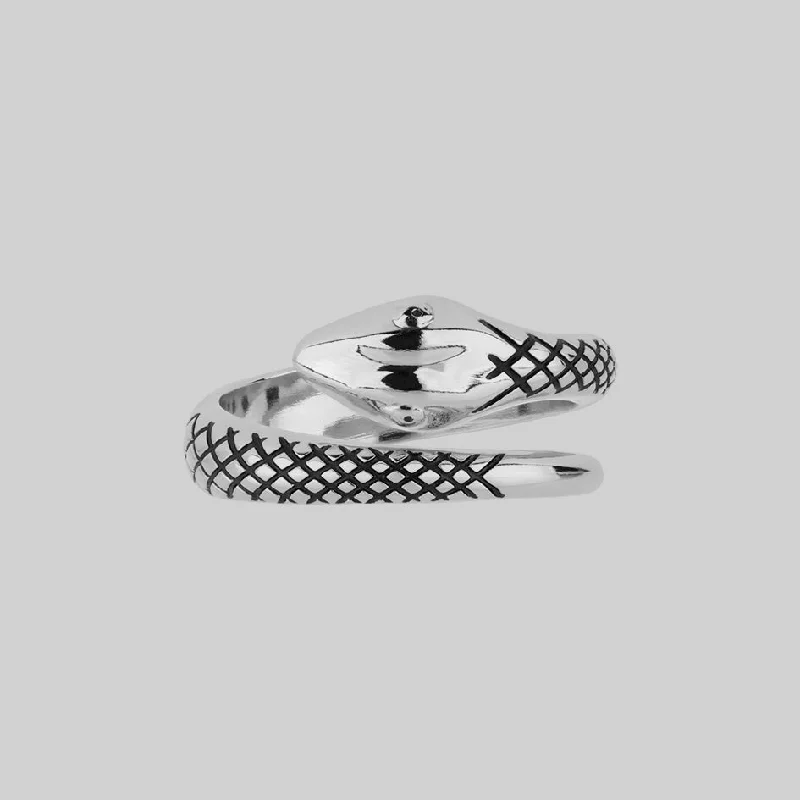 Chic Women's Rings for Fashion-Forward Looks-LUCIFER. Silver Snake Wrap Ring