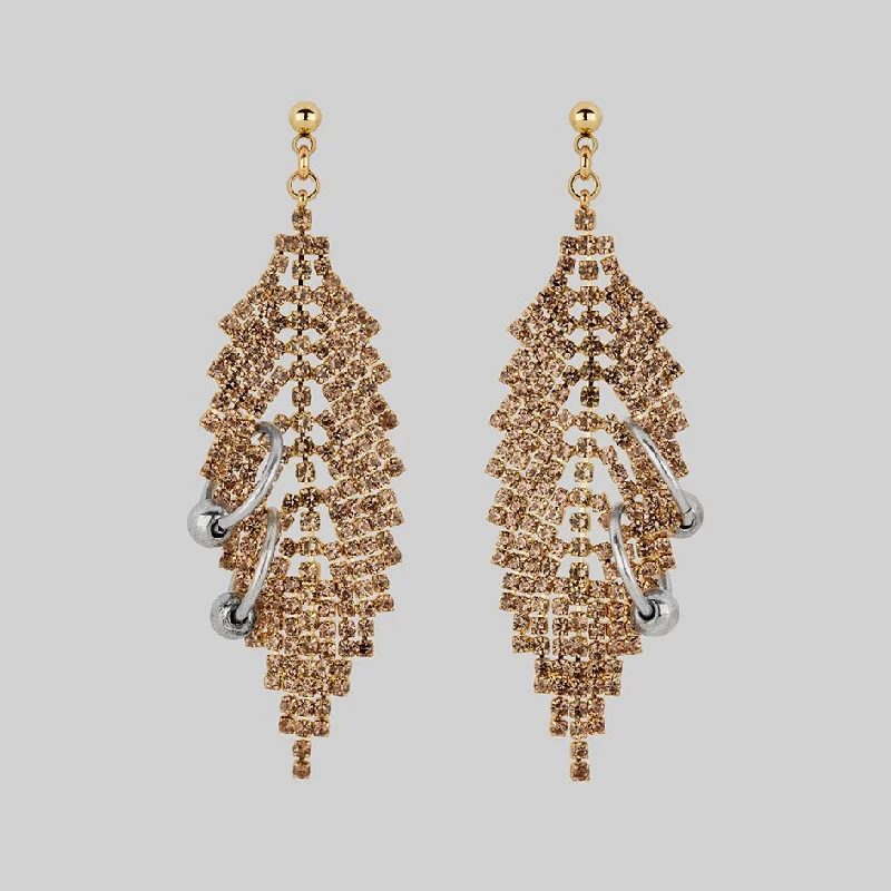 Women's Earrings – Elegant Designs for Every Personality--DOWNFALL. Pierced Dazzle Chain Chandelier Earrings - Gold